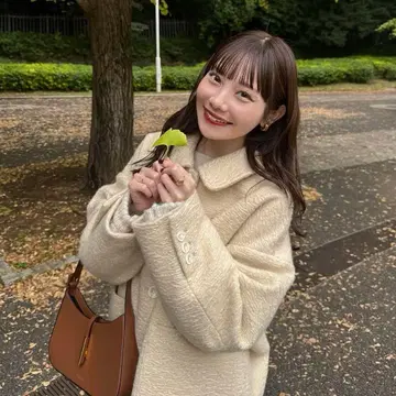 hinari 스탠 칼라 샤기 미들 코트 아이보리 택 포함 미개봉 새상품