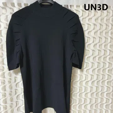 UN3D 빅 컬러 파워숄더 리브 니트탑 퍼프 슬리브 블랙