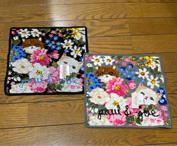 새상품 1 폴앤조 셔닐 타월 손수건 고양이 패턴 아기 고양이 2세트