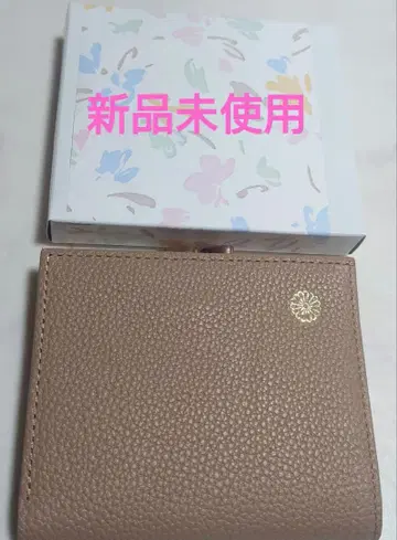 미사용 새상품 접이식 지갑 천연 가죽 지갑 가마구치 모카 브라운