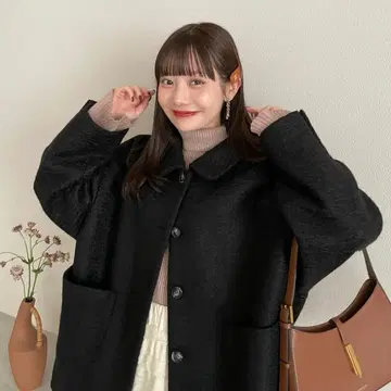 hinari 스텐 칼라 샤기 미들 코트 블랙 택 포함 미개봉 새상품