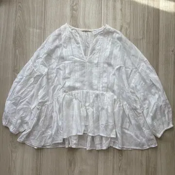 [새상품급] 누키테파 인도면 코튼 블라우스 화이트 프릴 프리 사이즈