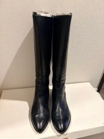 블랙 가죽 롱 부츠 지퍼 포함