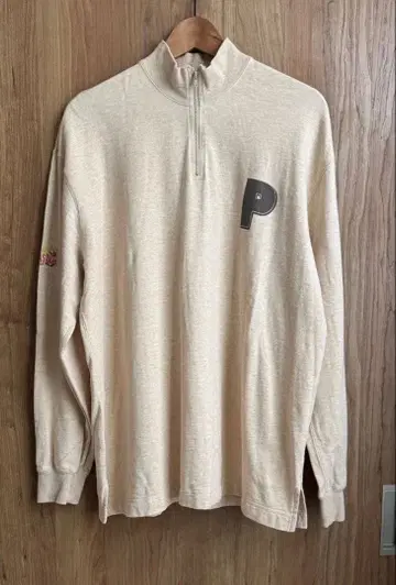 PAPAS 파파스 베이지 하프 지퍼 트레이닝복 로고 있음 L