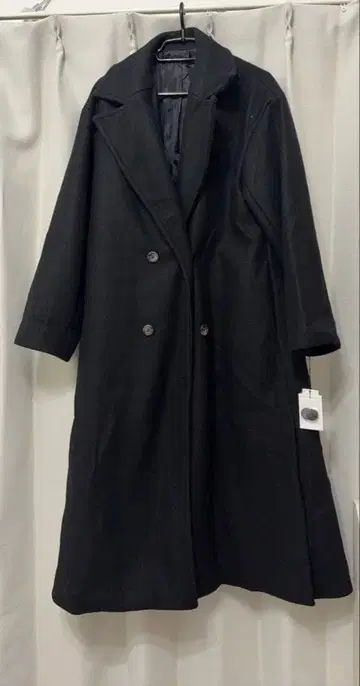 블랙 더블 브레스트 롱 코트