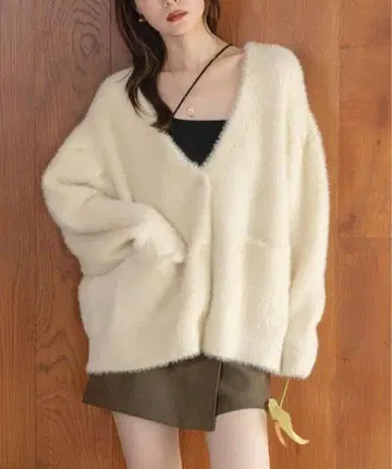 hinari 샤기 니트 가디건 아이보리