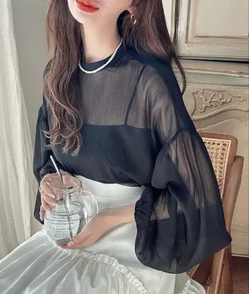 Meiru 볼륨 슬리브 시어 블라우스