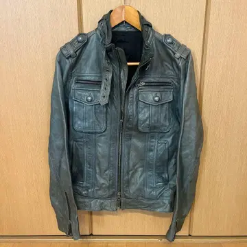 다크 블루 에이징 가죽 자켓 싱글 라이더