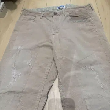 NAKED SUN 베이지 데미지 가공 코듀로이 플레어 팬츠