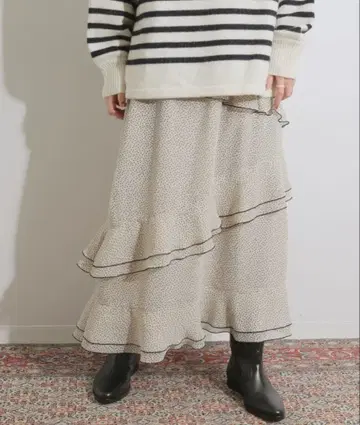 이에나 IENA LA BOUCLE 양류 프린트 프릴 스커트