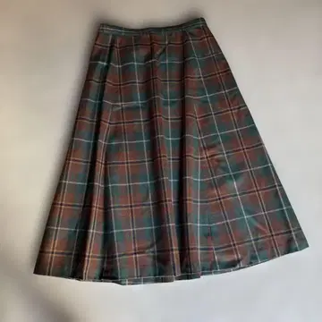 마드모아젤 논논 그린과 브라운 체크 플레어 롱 스커트