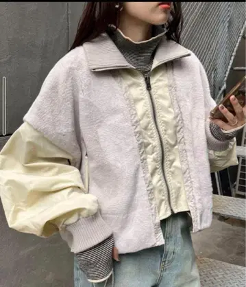 etsinta/에신타 퍼 절개 숏 스탠드 자켓 아이보리