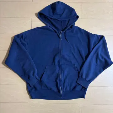 90s Hanes 지퍼 후드티 무지 네이비 알루미늄 지퍼