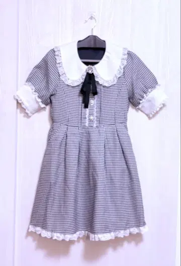 유메텐보 DearMyLove 영애 원피스 둥근 카라 반팔 블랙 깅엄 체크