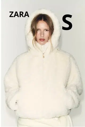 ZARA 보아 원단 보온 후드 부착 아노락 S 에크루 새상품