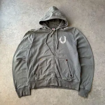 TRUE RELIGION 풀 집업 후드티 로고 그레이
