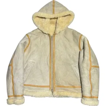 분위기 발군 W-ZIP 후드 리얼 무스탕 가죽 자켓 베이지 L