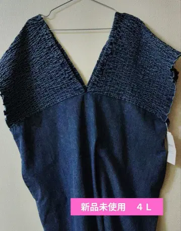 시마무라 슬리브리스 데님풍 롱 원피스 4L 미사용 새상품