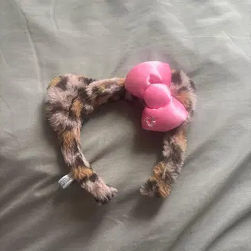 레오파드 무늬 핑크 리본 머리띠