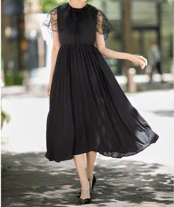 토코 클로젯 2WAY 리본 레이스 케이프 포함 슬리브리스 플리츠 원피스