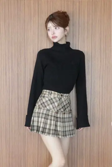 randy 페이크 도킹 격자 무늬 미니 스커트