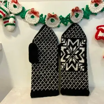 캐시미어 100% 손뜨개질 미튼 눈꽃 무늬