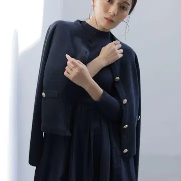 ZOZO 아뉴앙스 오리지널 버튼 노카라 니트 자켓 네이비