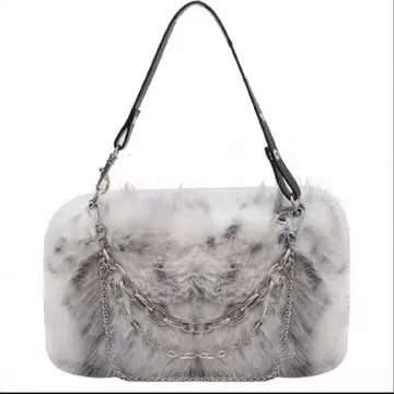 타이다이 체인 장식 퍼지 숄더백 니트 플랩 메탈