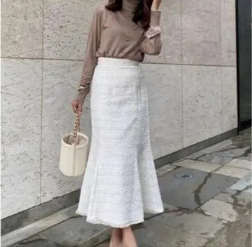 anuans 트위드 머메이드 스커트 화이트