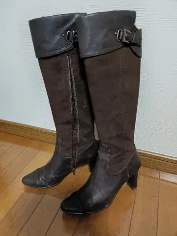 INDIVI! 브라운 롱 부츠 스웨이드 가죽