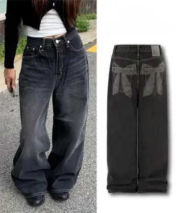 다크 그레이 와이드 레그 데님