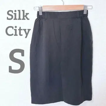 실크 100% 무릎 기장 타이트 스커트 블랙 S [ 하자품 ]