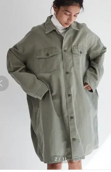 SEA 카키 셔츠 원피스 긴팔