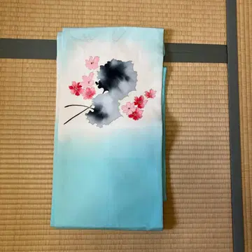 시오제 나고야 오비 스카이블루 벚꽃 무늬