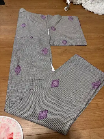 그레이 보라색 꽃무늬 코몬 기모노