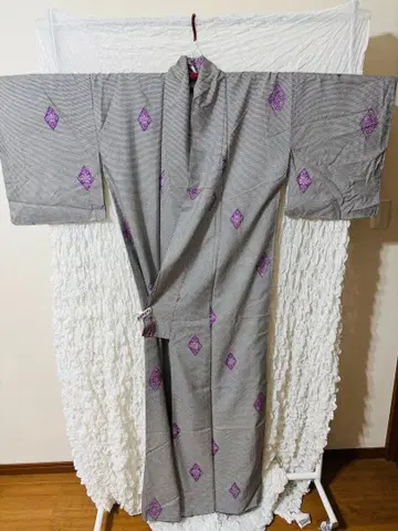 그레이 보라색 꽃무늬 코몬 기모노