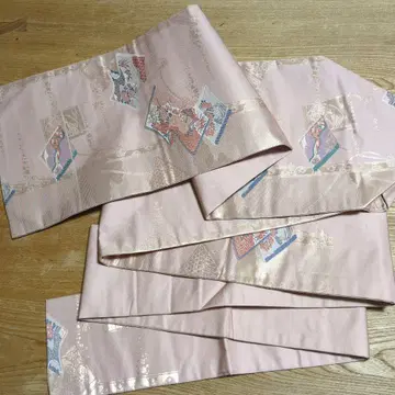 나고야 오비 금채 직조 무늬 순수 실크 탁한 연한 핑크