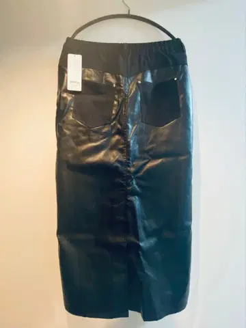 YEVS 데님 x 인조 가죽 롱 스커트