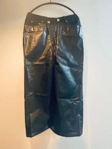 YEVS 데님 x 인조 가죽 롱 스커트