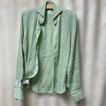 Finamore 연한 녹색 100% 린넨 긴팔 셔츠