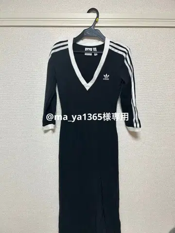 adidas 블랙 V넥 롱 원피스