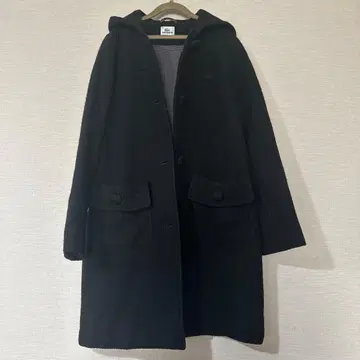 LACOSTE 라코스테 40 후드 부착 블랙 롱 코트 울