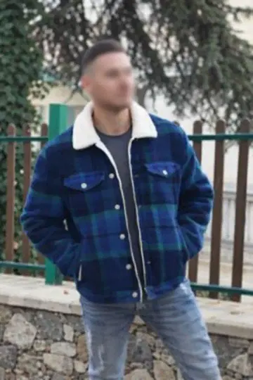 ZARA 파랑과 그린 체크 플리스 자켓 L 사이즈