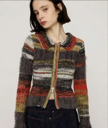 SLY SHAGGY MIX FRONT ZIP TOPS 니트