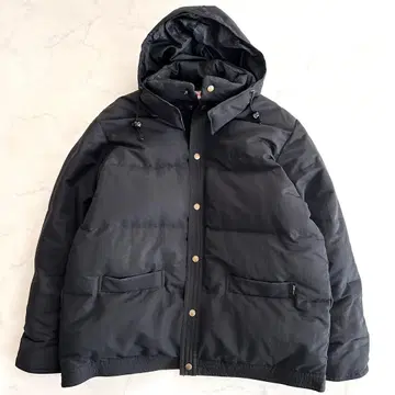 레어 핑크하우스 다운 자켓 골드 버튼 블랙 자수 로고 루즈핏