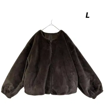 푹신푹신 보아 블루종 L 노카라 브라운 루즈핏 체형 커버 새상품급