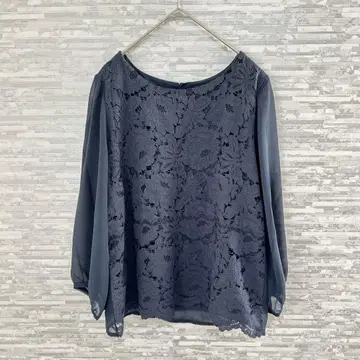 리오마르 네이비 레이스 블라우스 긴팔 L 사이즈 오피스 캐주얼 심플