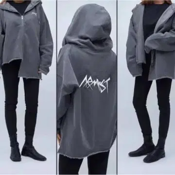 후드 부착 다크 그레이 집업 후드티