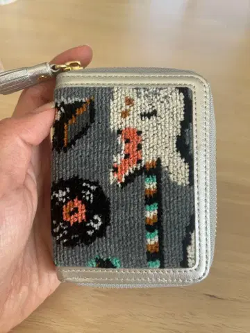 꽃무늬 자수 접이식 지갑 그레이