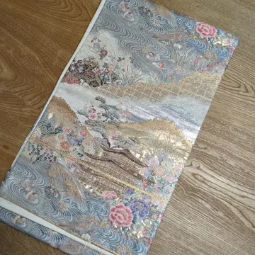 육통 무늬 후쿠로 오비 원산 풍경화 조문 송죽매 금은사 순수 실크